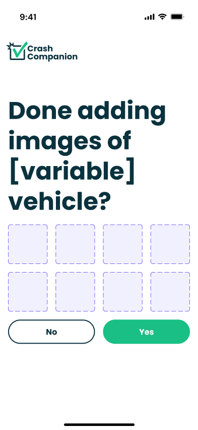 An image showing an example of the screen in which a user can view and make changes to the images they chose to include of their vehicle.